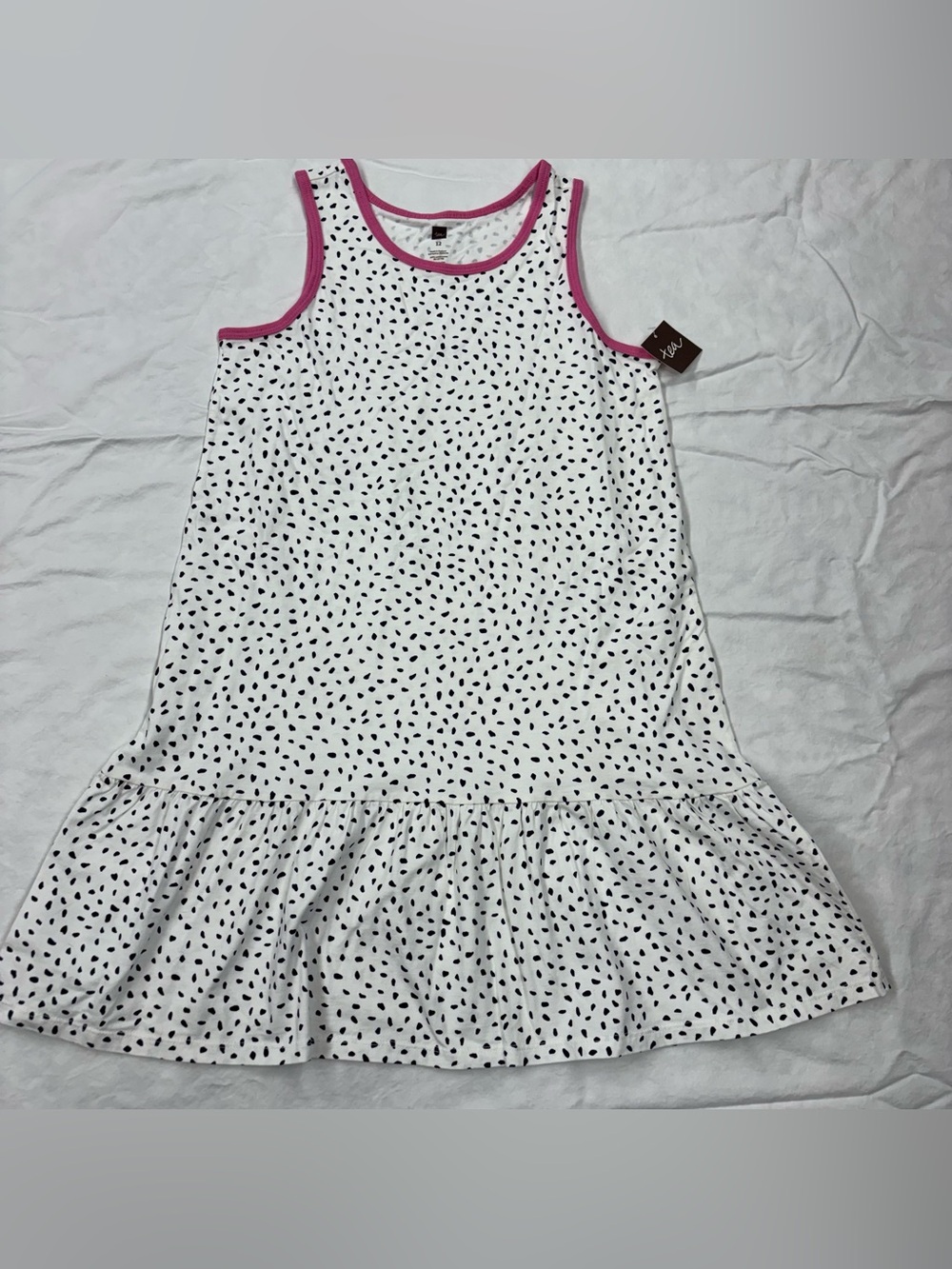 NEW Tea Collection White Black Speckled Tank Dress Pink Trim Size 12 Drop Waist
